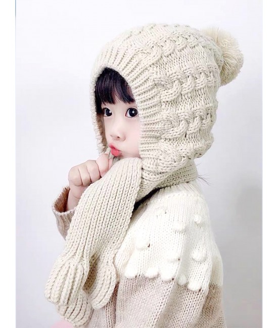  Kids Fashion Knitted Hat with Attached Scarf 